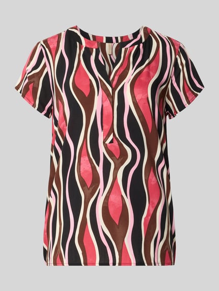Produktfoto, Regular Fit T-Shirt aus reiner Viskose Modell 'Cammi' von Soyaconcept, buntes Wellenmuster, Tunika-Ausschnitt, Damen T-Shirt