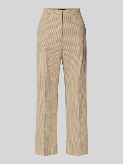 Produktfoto, Regular Fit Weite Hose aus Baumwoll-Leinen-Mix Modell 'MARINA' von Weekend Max Mara, beżowo-białe paski, faktura seersucker, kieszenie, szlufki, wysoki stan