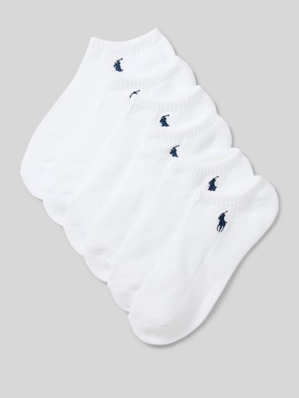 Productfoto, Sokken met stretch-aandeel in 6-pack van Polo Ralph Lauren, wit met ribboorden, versterkte zones, logo, zachte textuur.