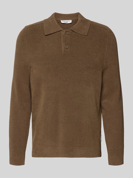 Produktfoto, Regular Fit Strickpullover mit Polokragen von Marc O'Polo Denim, Optik: Unifarben, Passform: Regular-Fit, Rippstrick, braune Farbe, lange Ärmel, Materialverarbeitung: Rippstrick