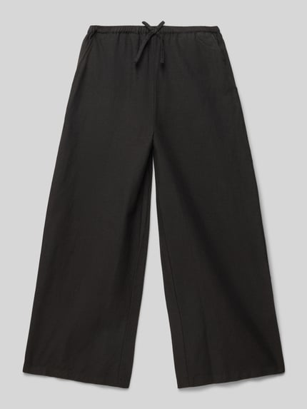 MANGO Wide Leg Stoffhose mit Leinen-Anteil Black 1