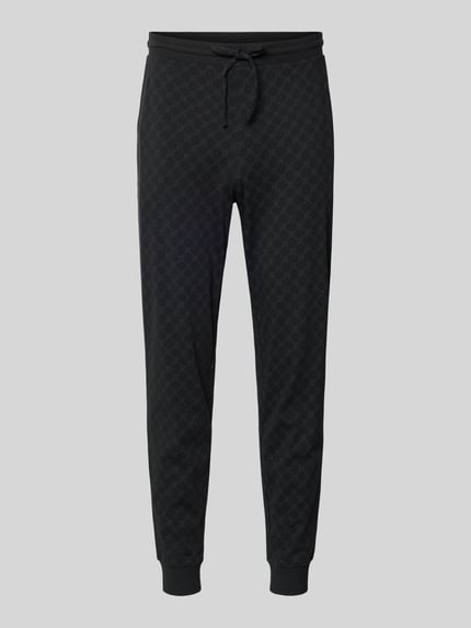 Produktfoto, Sweatpants mit Logo-Muster und elastischem Bund von JOOP! Collection, czarny kolor, bawełna, krój regular fit, długość nogawki 75 cm w rozmiarze M