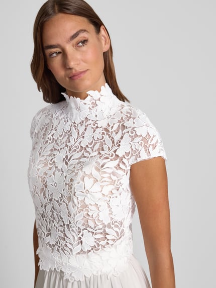 LUXUAR FASHION Góra z koronki panny młodej ze stójką Złamany biały 3
