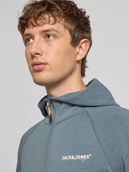 JACK & JONES Regular Fit Sweatjacke mit Logo-Print Modell 'Thatcher' Rauchblau 3