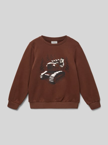 Produktfoto, Regular Fit Pullover aus Baumwoll-Mix von s.Oliver RED LABEL, bruin, unikleur, met print, ronde hals, lange mouwen, geribde boorden, sweatstof.