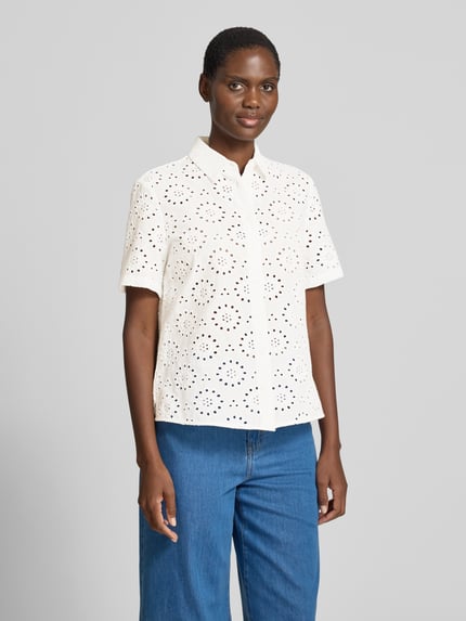 Brax regular fit blouse van puur katoen met opengewerkte borduursels Wit - 4