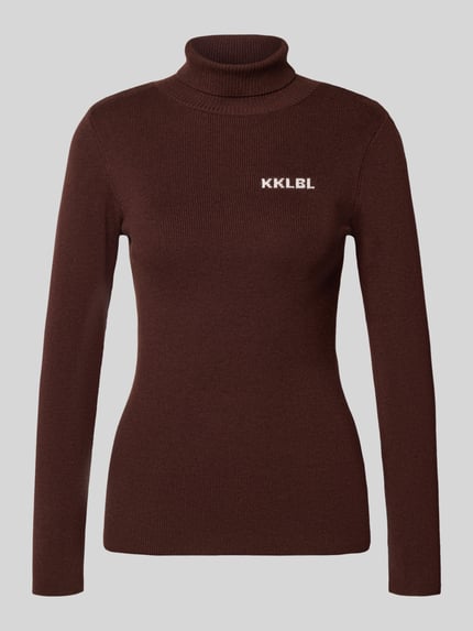 Karo Kauer Slim Fit Rollkragenpullover mit Woll-Anteil Mittelbraun 2