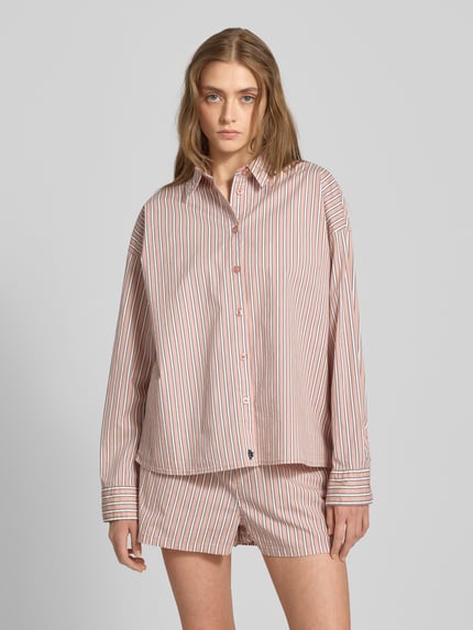 REVIEW Regular fit overhemdblouse met labelstitching Oudroze - 4