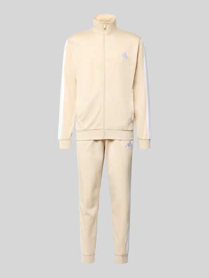 Produktfoto, Regular Fit Sweat-Anzug mit Kontraststreifen von adidas Sportswear in Beige, Optik: Unifarben, Zweiteiler aus glattem Stoff