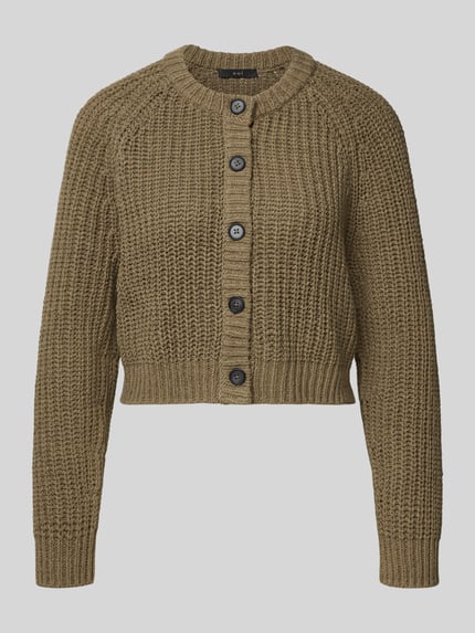 Productfoto, Strickjacke met ronde hals van Oui, dames gebreid jack van katoenmix, regular fit, knoopsluiting, olijfgroen, structuur