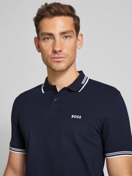 BOSS Green Slim fit poloshirt met labelprint, model 'Paul' Marineblauw - 3