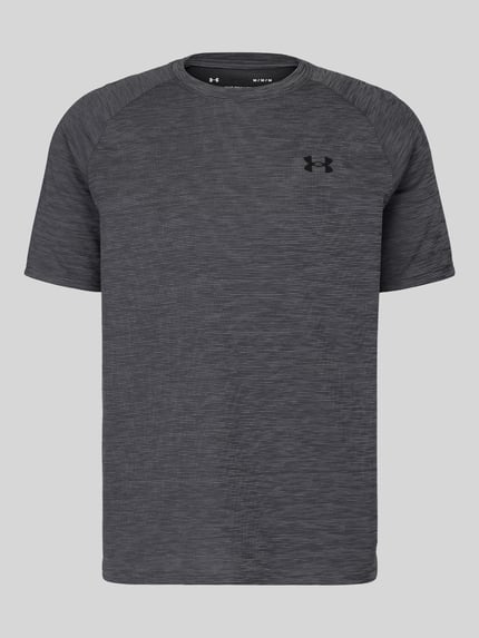 Produktfoto, Regular Fit Sport-T-Shirt mit Logo-Print von Under Armour in dunklem Grau, strukturierte Oberfläche, Herren Sport-T-Shirt