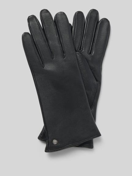 Produktfoto, Handschuhe aus echtem Leder mit Label-Detail von Roeckl, unifarbenes Design, glatte Struktur, Damen Handschuhe, schwarze Farbe