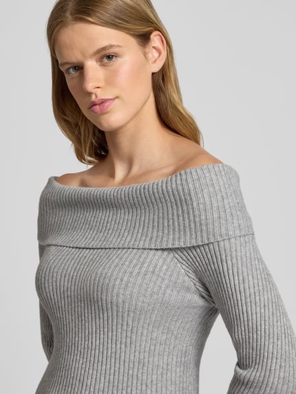 ONLY Slim fit gebreide pullover van viscosemix, model 'KATIA' Middengrijs gemêleerd - 3