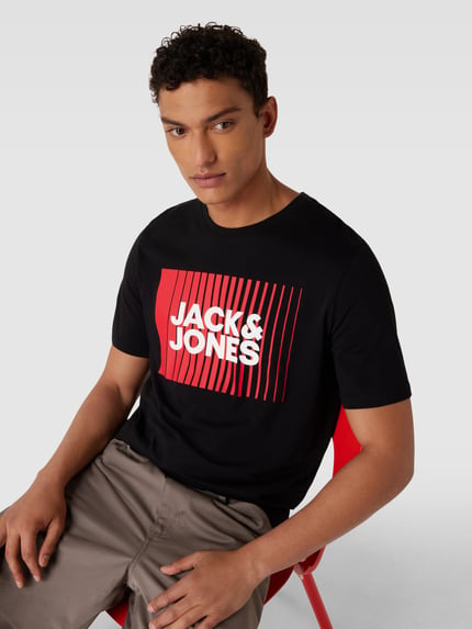 JACK & JONES t-shirt z nadrukiem z logo model 'CORP' Czarny 3