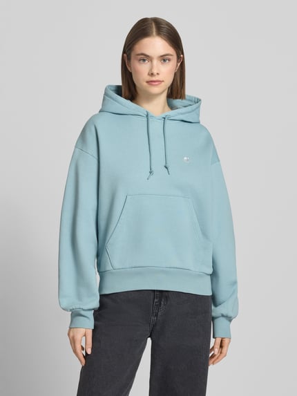 Carhartt Work In Progress Hoodie met labelstitching en kangoeroezak Lichtblauw - 4