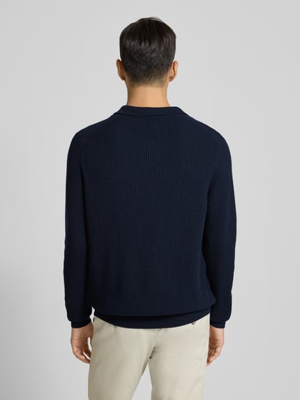 bugatti Regular fit gebreide pullover met polokraag van wolmix Marineblauw - 5