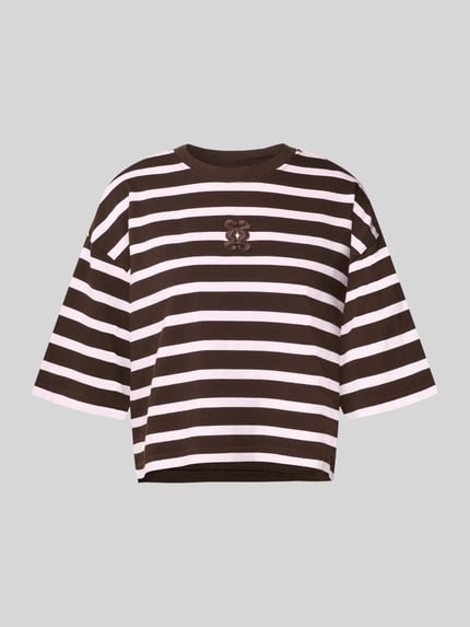 Produktfoto, Cropped T-Shirt mit Halbarm van Smith & Soul in bruin-wit gestreept, puur katoen, boxy fit, ronde hals, korte vorm