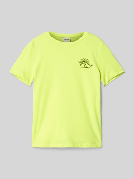 s.Oliver RED LABEL T-shirt o kroju regular fit z dodatkiem bawełny z nadrukiem dinozaura Neonowy żółty 1