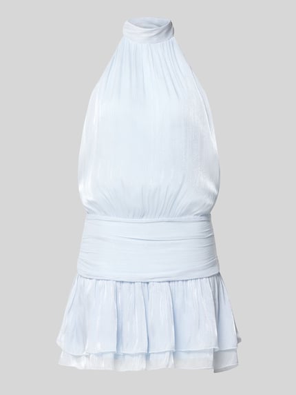 Produktfoto, Neckholder-Minikleid mit Taillenband van Gina Tricot, glanzend lichtblauw, getailleerd model, ruglengte maat 36: 80 cm, borstwijdte 39 cm