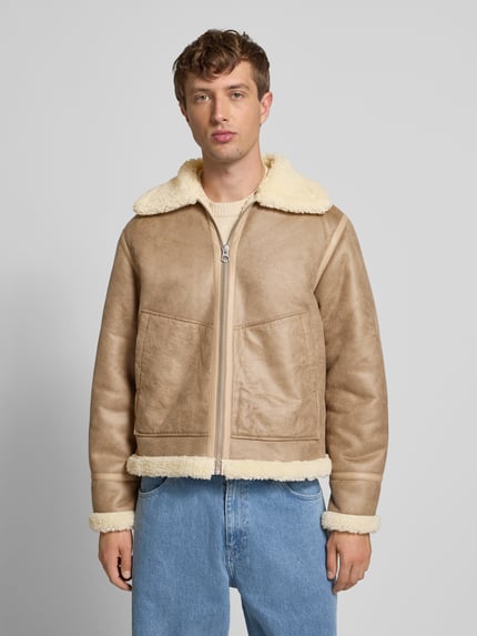 JACK & JONES Jacke in Leder-Optik Modell 'LIVERPOOL AVIATOR' Taupe 4