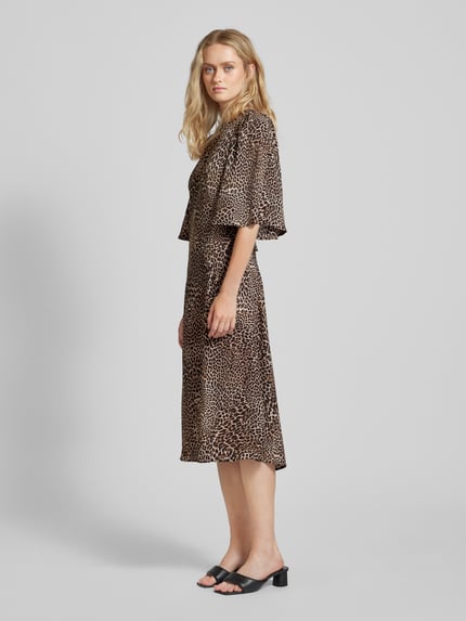 VILA Midikleid mit Animal-Print Modell 'LEILA' Hellbraun 1