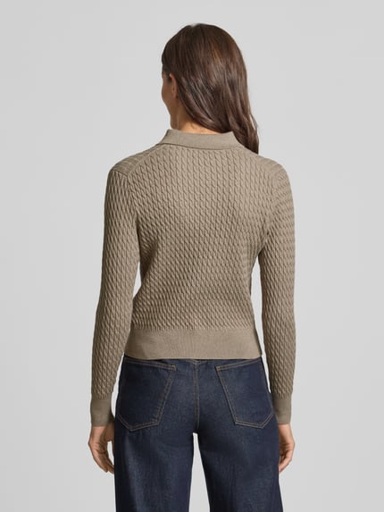 Tommy Hilfiger Regular Fit Strickjacke aus Baumwoll-Mix Taupe 5