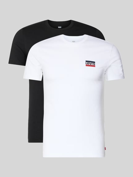 Productfoto, T-Shirt met Label-Print in 2-pack van Levi's®, zwart en wit, pure katoen, slim fit, geribde ronde hals, vooraanzicht