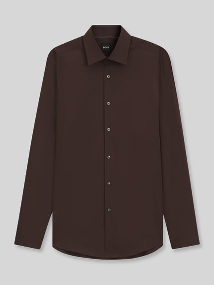 BOSS Koszula o kroju slim fit z mieszanki bawełny, koszula biznesowa model 'HANK' Ciemnobrązowy 2