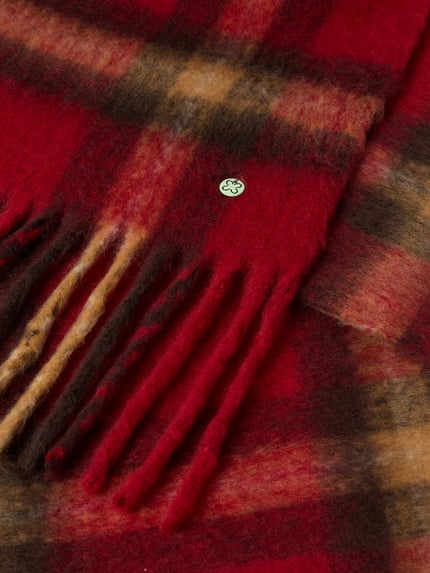 Productfoto, Schal mit Fransen van Codello, rechthoekige vorm, allover-look in rood, bruin en beige, labeldetail, zachte textuur
