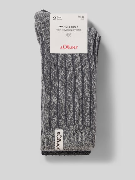 Produktfoto, Socken mit Logo-Detail im 2er-Pack von s.Oliver RED LABEL, grau meliert, feine Rippstruktur, Damen Socken