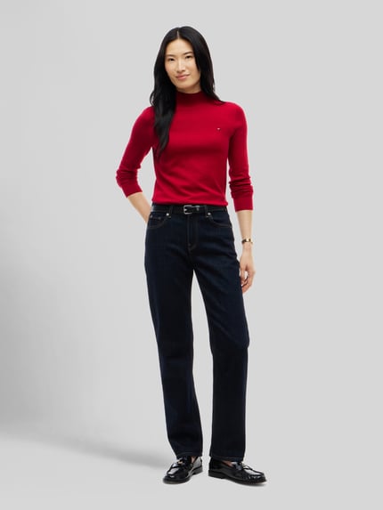 Tommy Hilfiger Slim Fit Langarmshirt mit Mock Neck Rot 1