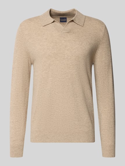 Christian Berg Men Strickpullover mit Polokragen und V-Ausschnitt Beige Melange 1