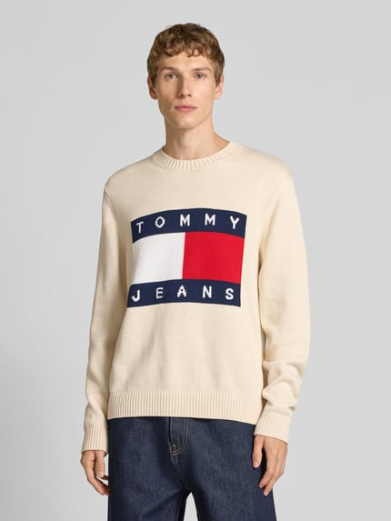 Tommy Jeans Regular Fit Strickpullover aus reiner Baumwolle Offwhite Melange 4