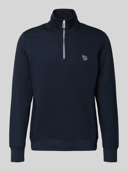 Produktfoto, Regular Fit Sweatshirt mit Stehkragen und Reißverschluss von PAUL SMITH in Dunkelblau, reine Baumwolle, glatte Struktur.