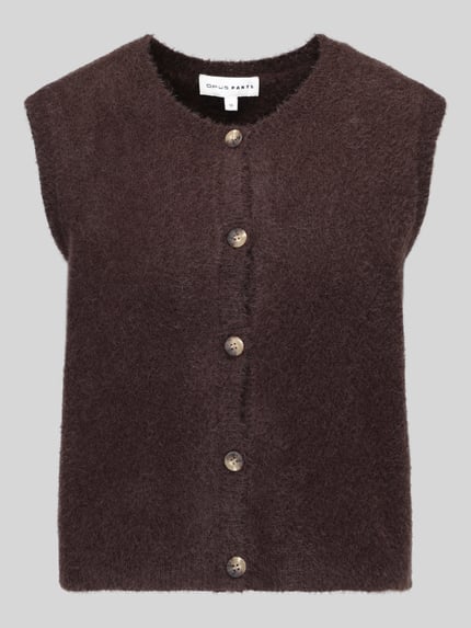 Produktfoto, Regular Fit Strickweste mit Woll-Anteil Modell 'Porah' von OPUS PANTS, unifarben, Rundhals, Knopfleiste, gerippter Abschluss, Stricktextur