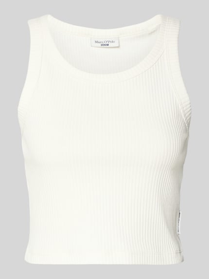 Produktfoto, Slim Fit Top aus katoenmix van Marc O'Polo Denim, look: effen, fijnrib, u-hals, labelpatch, wit