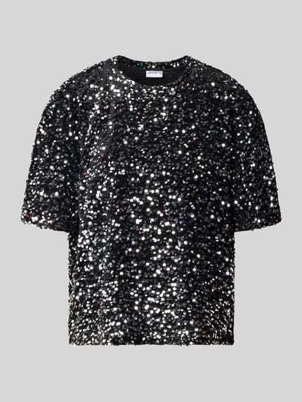 Jake*s Casual Kurzarmbluse mit Allover-Pailletten Black 2