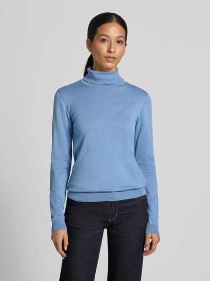 MORE & MORE Slim Fit Rollkragenpullover aus Viskose-Mix Rauchblau 4