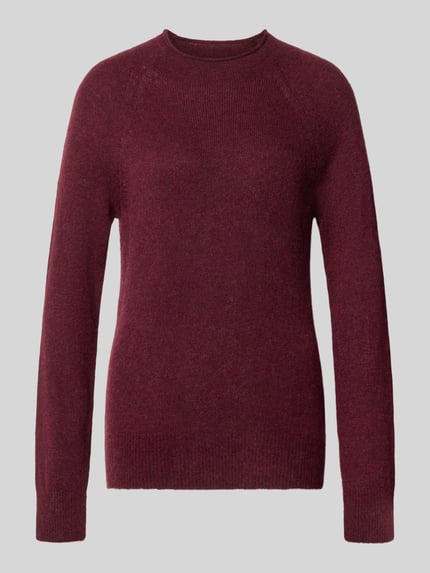 Produktfoto, Pullover aus Alpaka mit Raglanärmeln von BOSS Orange in melange Bordeaux, Strukturmuster, Feinstrick, Regular Fit, Rundhals
