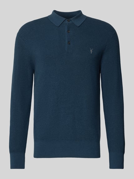 Produktfoto, gebreide pullover met polokraag en knoopsluiting van AllSaints, Mix van katoen en wol, regular fit, ruglengte maat M 70 cm, mouwlengte maat M 68 cm