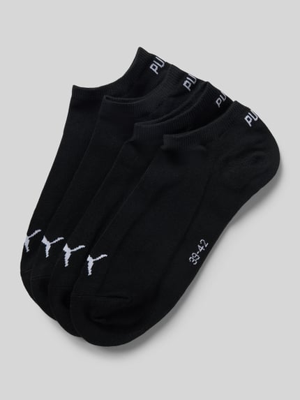 Produktfoto, Sneakersocken mit Logo im 4er-Pack von PUMA, mieszanka bawełny z dodatkiem streczu, dopasowany krój, czarne, zestaw 4 szt.