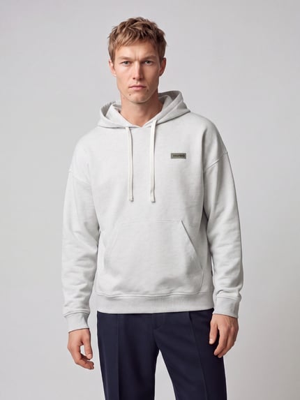 HUGO Blue Hoodie mit Logo-Patch Hellgrau Melange 4