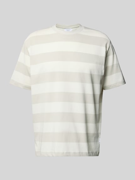 Produktfoto, Oversized T-Shirt mit Streifenmuster und Rundhalsausschnitt van Lindbergh, heren t-shirt van puur katoen, oversized fit, streepmotief, ronde hals, ruglengte bij maat M 72 cm