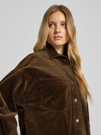 Jake*s Casual Regular fit overhemdblouse in ribcordlook Olijfgroen - 3