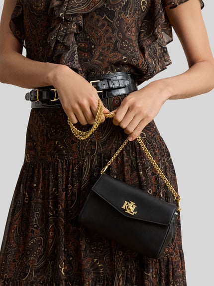 Lauren Ralph Lauren Umhängetasche aus echtem Leder mit abnehmbarer Tragekette Black 6