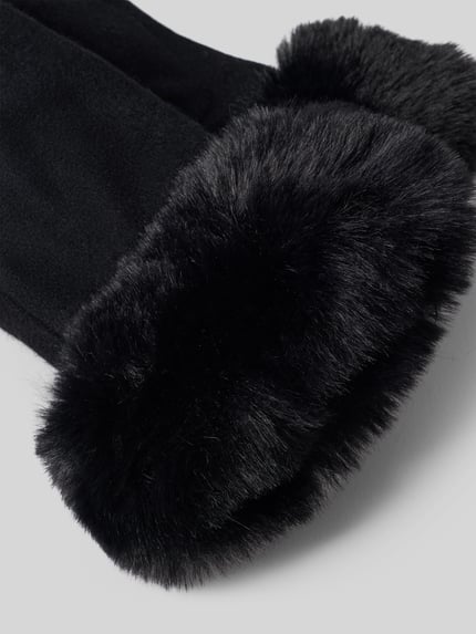 Produktfoto, Handschuhe aus Woll-Mix mit Kunstfellbesatz von EEM, Damen Handschuhe, Woll-Mix, Kunstfellbesatz, czarny, faktura miękka