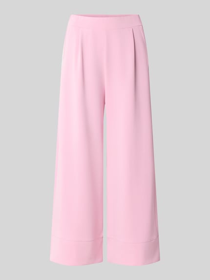 Produktfoto, Wide Leg Sweatpants aus Modal-Mix von Rich & Royal in Hellrosa mit Bundfalten, elastischem Bund und Taschen vor grauem Hintergrund.