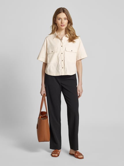 OPUS Relaxed fit blouse met paspelzakken op de borst, model 'Fringo' Zand - 1