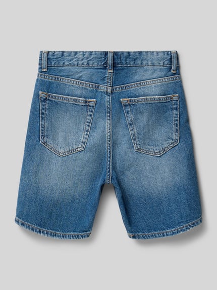 Productfoto, Straight Fit Jeansshorts uit puur katoen model 'JEDGE' van Only & Sons, denimlook, 5-pocket, labelapplicatie, verstelbare tailleband, knoop- en ritssluiting, riemlussen, kinderkleding, blauwe tinten, rechte vormen, fijne katoenstructuur